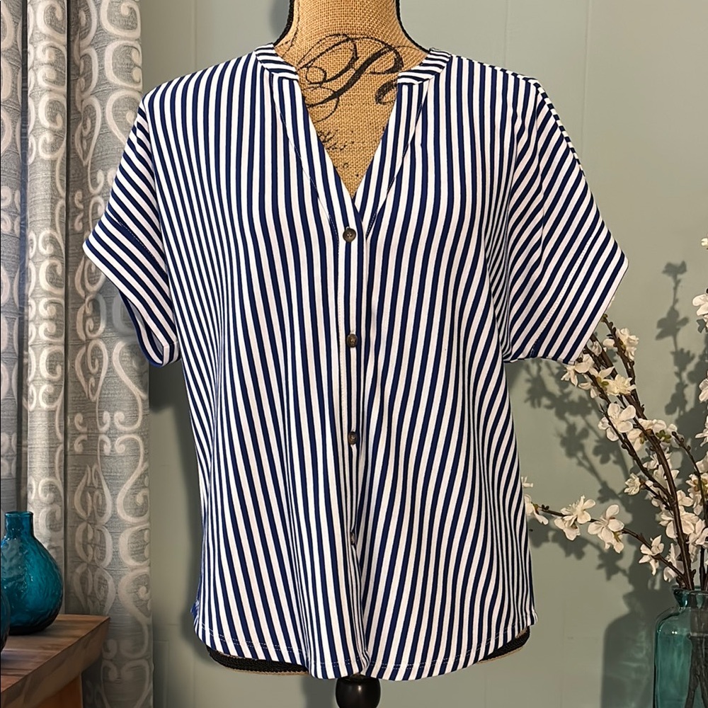 NWT Alex Marie Cabana Stripe Button Up Blouse